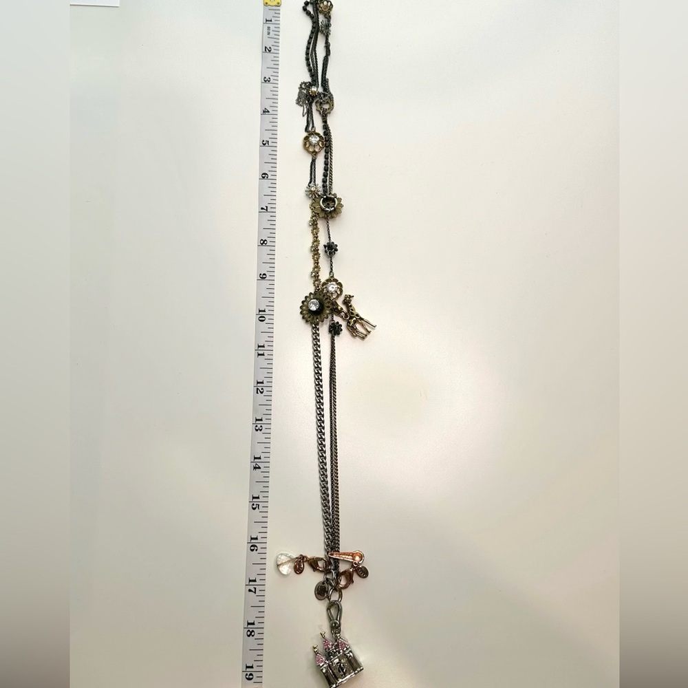 Juicy Couture Chunky Charm Silver Gold Black Tone Crystal Statement Necklace - Picture 16 of 16